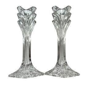 Set of Two Lead Crystal Candlestick Holders